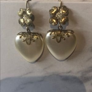 Faux Pearl Heart Shape & Goldtone Earrings